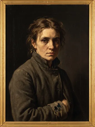 Portrait of a young archivist with untidy hair, in a plain dark work coat.