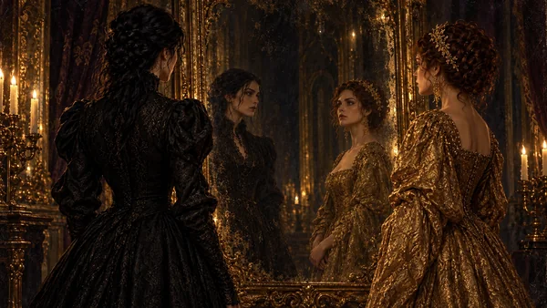 Ivenne and Aurelisse in the last light of the mirror court.
